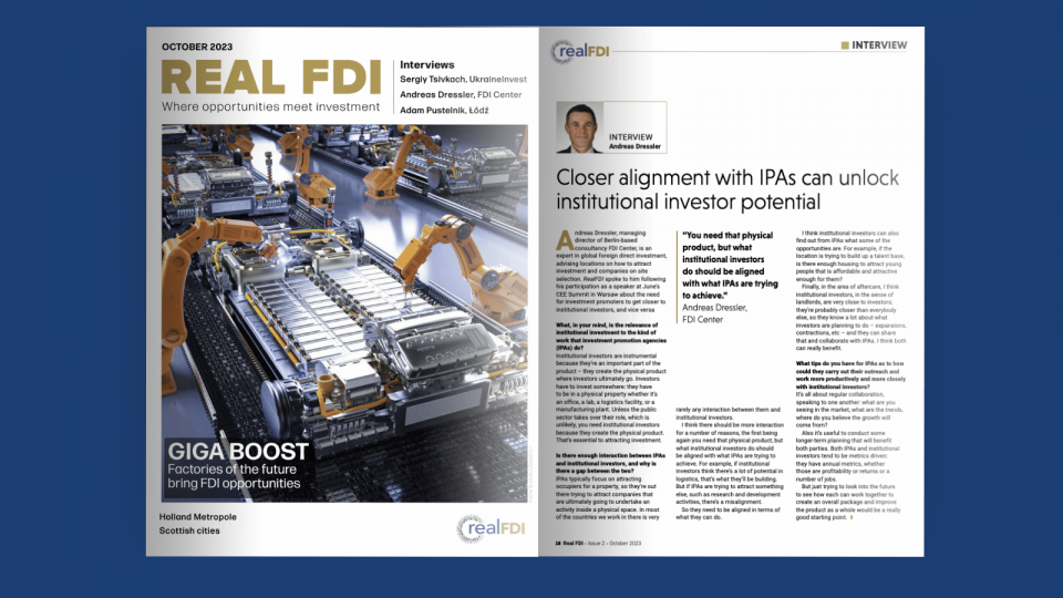 Image of Andreas Dressler's interview for Real FDI publication on IPA and institutional investor relations